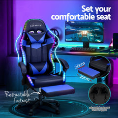 Artiss 6 Point Massage Gaming Office Chair 7 LED Footrest Blue Furniture > Bar Stools & Chairs MOC-GC-6P-LED-BK-BL Online Furniture