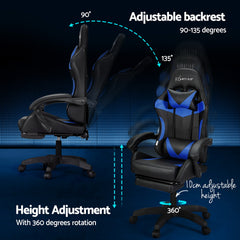 Artiss 6 Point Massage Gaming Office Chair 7 LED Footrest Blue Furniture > Bar Stools & Chairs MOC-GC-6P-LED-BK-BL Online Furniture