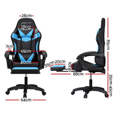 Artiss 6 Point Massage Gaming Office Chair 7 LED Footrest Cyan Blue Furniture > Bar Stools & Chairs MOC-GC-6P-LED-BK-CY Online Furniture