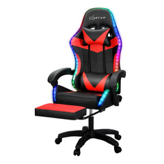 Artiss 6 Point Massage Gaming Office Chair 7 LED Footrest Red Furniture > Bar Stools & Chairs MOC-GC-6P-LED-BK-RD Online Furniture