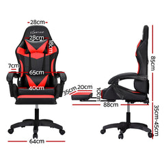 Artiss 6 Point Massage Gaming Office Chair 7 LED Footrest Red Furniture > Bar Stools & Chairs MOC-GC-6P-LED-BK-RD Online Furniture