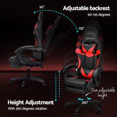 Artiss 6 Point Massage Gaming Office Chair 7 LED Footrest Red Furniture > Bar Stools & Chairs MOC-GC-6P-LED-BK-RD Online Furniture