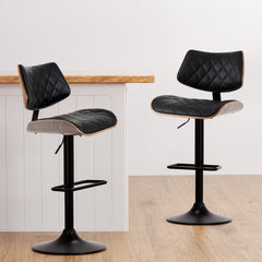 Artiss Bar Stools Kitchen Dining Chairs Gas Lift Stool Wooden Leather Black Furniture > Bar Stools & Chairs > Table & Bar Stools BA-TW-8095-BK Online Furniture