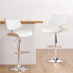 Artiss Bar Stools Kitchen Dining Chairs Gas Lift Stool Wooden Leather White Furniture > Bar Stools & Chairs > Table & Bar Stools BA-TW-8095-WH Online Furniture