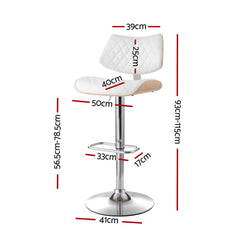 Artiss Bar Stools Kitchen Dining Chairs Gas Lift Stool Wooden Leather White Furniture > Bar Stools & Chairs > Table & Bar Stools BA-TW-8095-WH Online Furniture