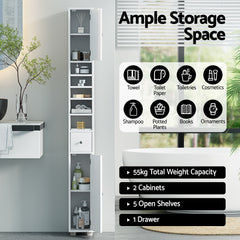 Artiss Bathroom Storage Cabinet 180cm Tall Slim Floor Cupboard Toilet Narrow Linen Tower Furniture > Bathroom > Bathroom Cabinets, Cupboards & Storage FURNI-C-BATH-TB01-WH Online Furniture