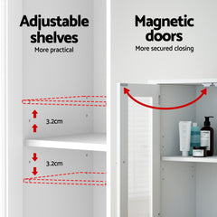 Artiss Bathroom Storage Cabinet 80cm Buffet Sideboard Floor Cupboard Toilet Glass White Furniture > Bathroom > Bathroom Cabinets, Cupboards & Storage FURNI-C-BATH-CAB01-WH Online Furniture