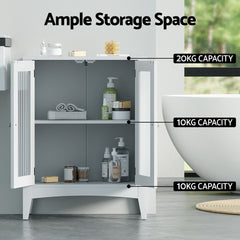 Artiss Bathroom Storage Cabinet 80cm Buffet Sideboard Floor Cupboard Toilet Glass White Furniture > Bathroom > Bathroom Cabinets, Cupboards & Storage FURNI-C-BATH-CAB01-WH Online Furniture