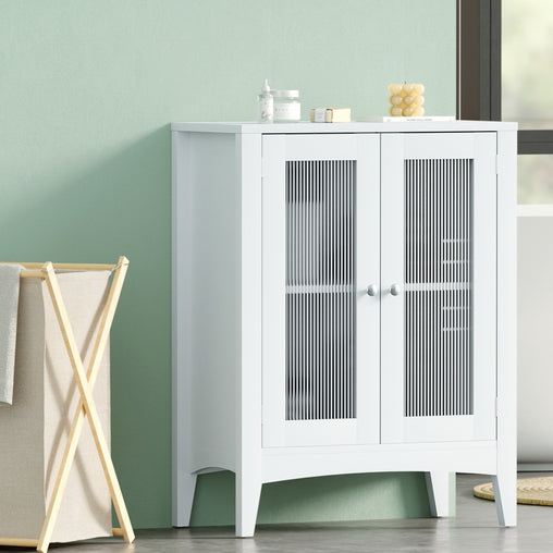 Artiss Bathroom Storage Cabinet 80cm Buffet Sideboard Floor Cupboard Toilet Glass White Furniture > Bathroom > Bathroom Cabinets, Cupboards & Storage FURNI-C-BATH-CAB01-WH Online Furniture