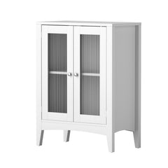 Artiss Bathroom Storage Cabinet 80cm Buffet Sideboard Floor Cupboard Toilet Glass White Furniture > Bathroom > Bathroom Cabinets, Cupboards & Storage FURNI-C-BATH-CAB01-WH Online Furniture
