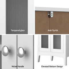 Artiss Bathroom Storage Cabinet 80cm Buffet Sideboard Floor Cupboard Toilet Glass White Furniture > Bathroom > Bathroom Cabinets, Cupboards & Storage FURNI-C-BATH-CAB01-WH Online Furniture