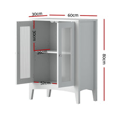Artiss Bathroom Storage Cabinet 80cm Buffet Sideboard Floor Cupboard Toilet Glass White Furniture > Bathroom > Bathroom Cabinets, Cupboards & Storage FURNI-C-BATH-CAB01-WH Online Furniture