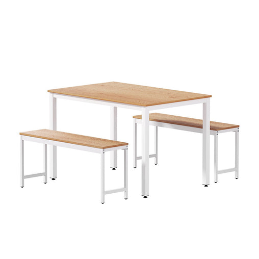 Artiss Dining Table and Chairs Set 3PCS Metal Desk Bench Sets Kitchen Furniture Furniture > Dining > Dining Tables MO-DIN-SET-01-WHWD-AB Online Furniture