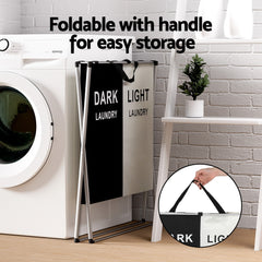 Artiss Laundry Basket Hamper Large Foldable Washing Clothes Storage 2 Sections Furniture > Bathroom LBH-FD-BW-2 Online Furniture