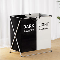 Artiss Laundry Basket Hamper Large Foldable Washing Clothes Storage 2 Sections Furniture > Bathroom LBH-FD-BW-2 Online Furniture