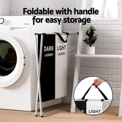 Artiss Laundry Basket Hamper Large Foldable Washing Clothes Storage 3 Sections Furniture > Bathroom LBH-FD-BWG-3 Online Furniture