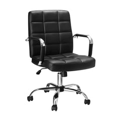 Artiss Office Chair PU Leather Mid Back Black Furniture > Bar Stools & Chairs OCHAIR-H-5901-BK Online Furniture