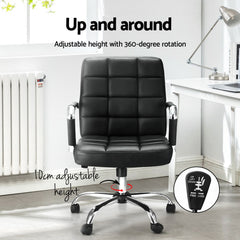 Artiss Office Chair PU Leather Mid Back Black Furniture > Bar Stools & Chairs OCHAIR-H-5901-BK Online Furniture