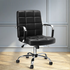 Artiss Office Chair PU Leather Mid Back Black Furniture > Bar Stools & Chairs OCHAIR-H-5901-BK Online Furniture