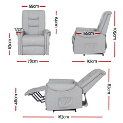 Artiss Recliner Chair Lift Assist Chair Grey Leather Furniture > Bar Stools & Chairs RECLINER-A17-PU-GY Online Furniture