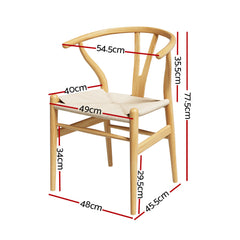 Artiss Wishbone Dining Chairs Ratter Seat Solid Wood Frame Cafe Lounge Chair Furniture > Dining MO-DIN-B-01-RAT-WD Online Furniture