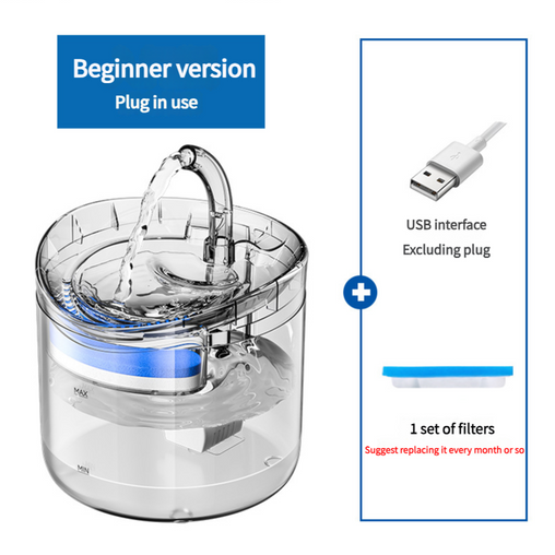 Beginner Version Pet Water Fountain with USB Interface (Excluding Plug) and Filter Set – Transparent Design Pet Care > Cat Supplies > Cat Bowls, Feeders & Waterers V888-ELOSUNG100032 Online Furniture