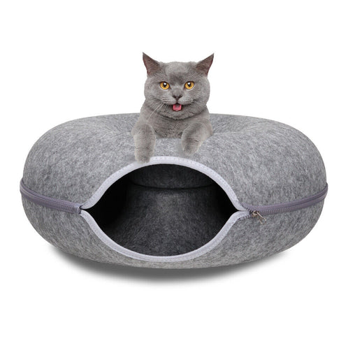 Cat Tunnel Bed Felt Pet Puppy Nest Cave House Round Donut Interactive Play Toy 26823 Pet Care > Cat Supplies V465-26823 Online Furniture