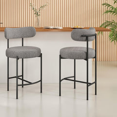 Contemporary Grey Boucle Elsa Low Bar Stools Furniture > Bar Stools & Chairs > Table & Bar Stools V264-DNC-417B-MGR-02-1 Online Furniture