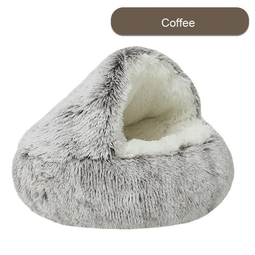 Cozy Coffee Plush Hooded Pet Bed - Ultra Soft Long Fur Cave Bed for Small Pets 40cm Pet Care > Cat Supplies > Cat Carriers & Crates V888-ELOSUNG11038 Online Furniture