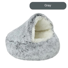 Cozy Gray Plush Hooded Pet Bed - Ultra Soft Long Fur Cave Bed for Small Pets 40cm Pet Care > Cat Supplies > Cat Carriers & Crates V888-ELOSUNG11037 Online Furniture