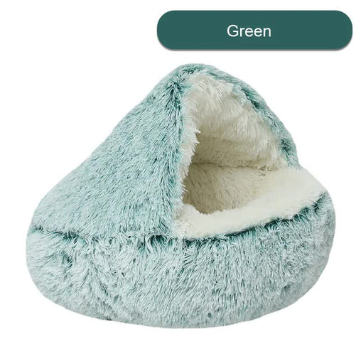 Cozy Green Plush Hooded Pet Bed - Ultra Soft Long Fur Cave Bed for Small Pets 40cm Pet Care > Cat Supplies > Cat Carriers & Crates V888-ELOSUNG11040 Online Furniture