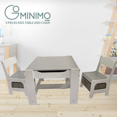 EKKIO 3PCS Kids Table and Chairs Set with Black Chalkboard (Grey) EK-KTCS-102-RHH Baby & Kids > Kid's Furniture V227-2997402106080 Online Furniture