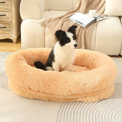 Fluffy Donut-Shaped Pet Bed- Soft, Cozy, and Anti-Anxiety for Dogs and Cats, Machine Washable  Apricot Size:L 90*65*20cm Pet Care > Dog Supplies > Dog Beds V888-ELOSUNG10244 Online Furniture