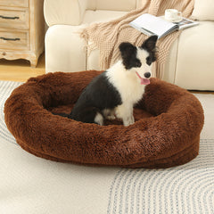 Fluffy Donut-Shaped Pet Bed- Soft, Cozy, and Anti-Anxiety for Dogs and Cats, Machine Washable  Coffee  Size:L 90*65*20cm Pet Care > Dog Supplies > Dog Beds V888-ELOSUNG10241 Online Furniture