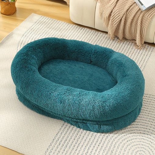 Fluffy Donut-Shaped Pet Bed- Soft, Cozy, and Anti-Anxiety for Dogs and Cats, Machine Washable  cyan blue Size:L 90*65*20cm Pet Care > Dog Supplies > Dog Beds V888-ELOSUNG10250 Online Furniture