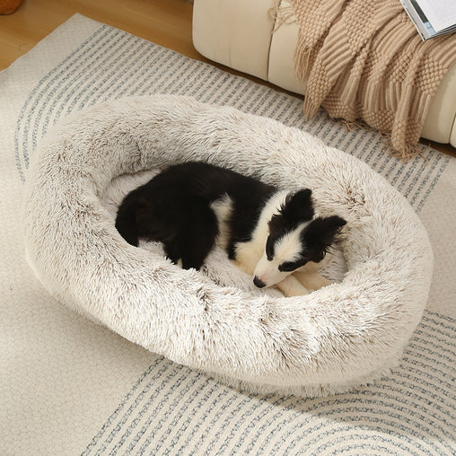 Fluffy Donut-Shaped Pet Bed- Soft, Cozy, and Anti-Anxiety for Dogs and Cats, Machine Washable  Gradient Coffee Size:L 90*65*20cm Pet Care > Dog Supplies > Dog Beds V888-ELOSUNG10220 Online Furniture