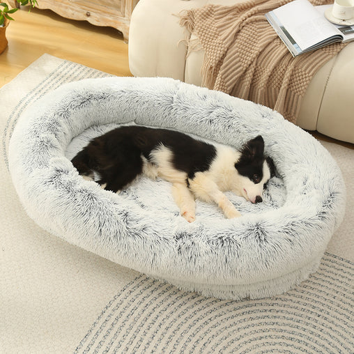 Fluffy Donut-Shaped Pet Bed- Soft, Cozy, and Anti-Anxiety for Dogs and Cats, Machine Washable  Gradient Gray  Size:L 90*65*20cm Pet Care > Dog Supplies > Dog Beds V888-ELOSUNG10217 Online Furniture