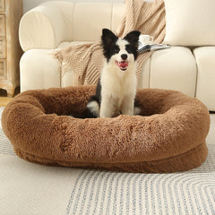 Fluffy Donut-Shaped Pet Bed- Soft, Cozy, and Anti-Anxiety for Dogs and Cats, Machine Washable  khaki Size:L 90*65*20cm Pet Care > Dog Supplies > Dog Beds V888-ELOSUNG10235 Online Furniture