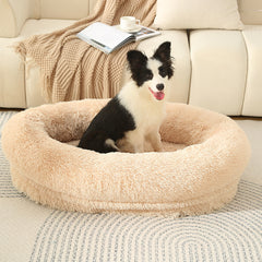 Fluffy Donut-Shaped Pet Bed- Soft, Cozy, and Anti-Anxiety for Dogs and Cats, Machine Washable  Light Brown Size:L 90*65*20cm Pet Care > Dog Supplies > Dog Beds V888-ELOSUNG10232 Online Furniture