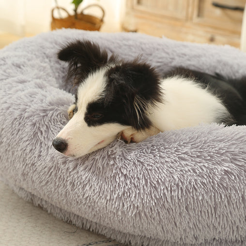 Fluffy Donut-Shaped Pet Bed- Soft, Cozy, and Anti-Anxiety for Dogs and Cats, Machine Washable  Light Gray  Size:L 90*65*20cm Pet Care > Dog Supplies > Dog Beds V888-ELOSUNG10226 Online Furniture