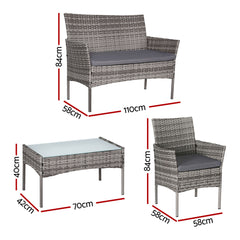 Gardeon 4 Seater Outdoor Sofa Set Wicker Setting Table Chair Furniture Grey Furniture > Outdoor ODF-B-PATIO-17007-GR-AB Online Furniture