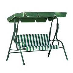 Gardeon Outdoor Swing Chair Garden Bench Furniture Canopy 3 Seater White Green Furniture > Outdoor > Outdoor Benches GSC-BST-3S-GNWH Online Furniture