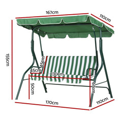 Gardeon Outdoor Swing Chair Garden Bench Furniture Canopy 3 Seater White Green Furniture > Outdoor > Outdoor Benches GSC-BST-3S-GNWH Online Furniture