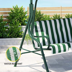 Gardeon Outdoor Swing Chair Garden Bench Furniture Canopy 3 Seater White Green Furniture > Outdoor > Outdoor Benches GSC-BST-3S-GNWH Online Furniture