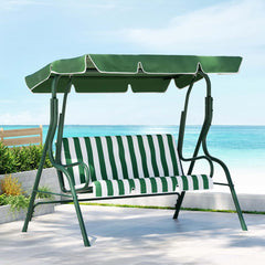 Gardeon Outdoor Swing Chair Garden Bench Furniture Canopy 3 Seater White Green Furniture > Outdoor > Outdoor Benches GSC-BST-3S-GNWH Online Furniture