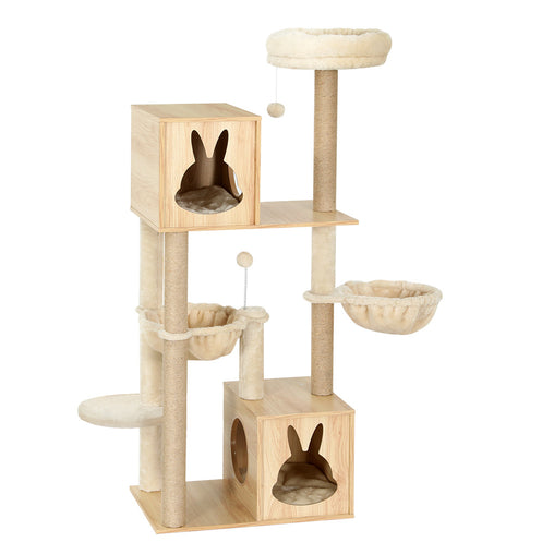 i.Pet Cat Tree 141cm Tower Scratching Post Scratcher Wood Bed Condo Toys House Ladder Pet Care > Cat Supplies PET-CAT-WOOD02-BE Online Furniture