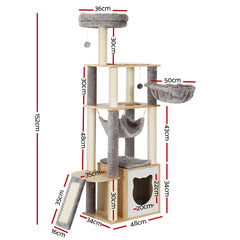 i.Pet Cat Tree 152cm Tower Scratching Post Scratcher Wood Bed Condo Toys House Ladder Pet Care > Cat Supplies PET-CAT-WOOD01-GR Online Furniture