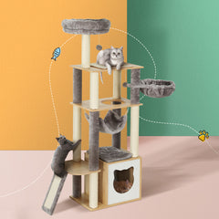 i.Pet Cat Tree 152cm Tower Scratching Post Scratcher Wood Bed Condo Toys House Ladder Pet Care > Cat Supplies PET-CAT-WOOD01-GR Online Furniture