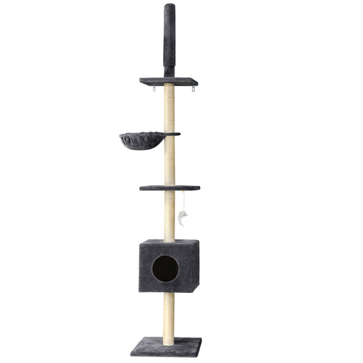 i.Pet Cat Tree 260cm Tower Scratching Post Scratcher Floor to Ceiling Cats Bed Dark Grey Pet Care > Cat Supplies PET-CAT-POLE-DKGR Online Furniture