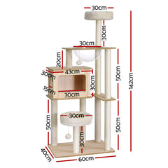 i.Pet Cat Tree Tower Scratching Post Scratcher 142cm Wood Bed Condo House Pet Care > Cat Supplies > Cat Furniture PET-CAT-WOOD142-BE Online Furniture